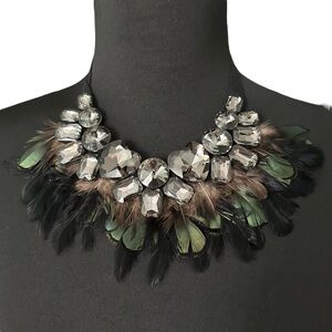Feather and Bling Statement Necklace